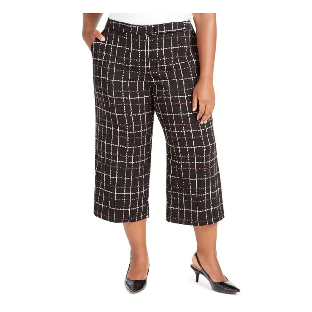 ALFANI Womens Black Wide Leg Cropped Printed Wear To Work Pants 14W